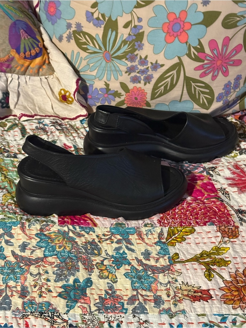 NWOT Women’s Black Leather Slingback Platform Sandals - Picture 9 of 10